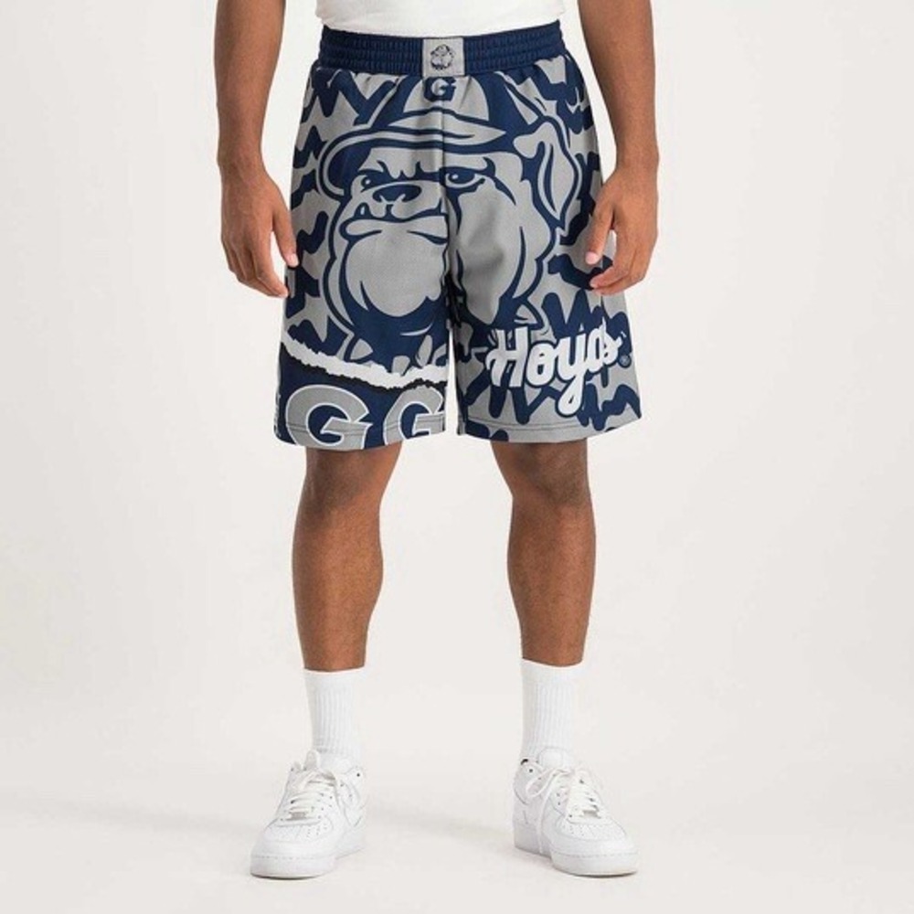 MITCHELL & NESS Georgetown Jumbotron 2.0 Sublimated Shorts Blue Mens S *NEW* $75